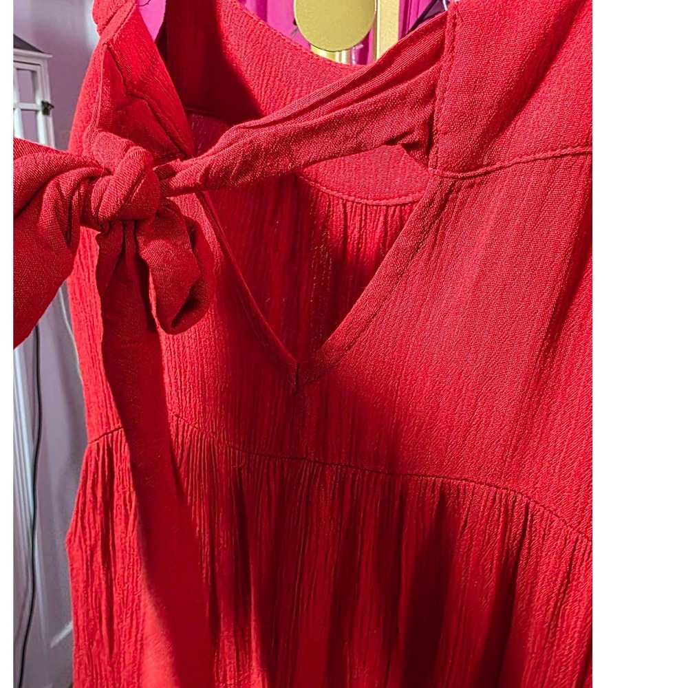 Knox Rose Red Rayon Tiered Maxi Dress Sleeveless Sweetheart Neck Medium NWT - Picture 9 of 9